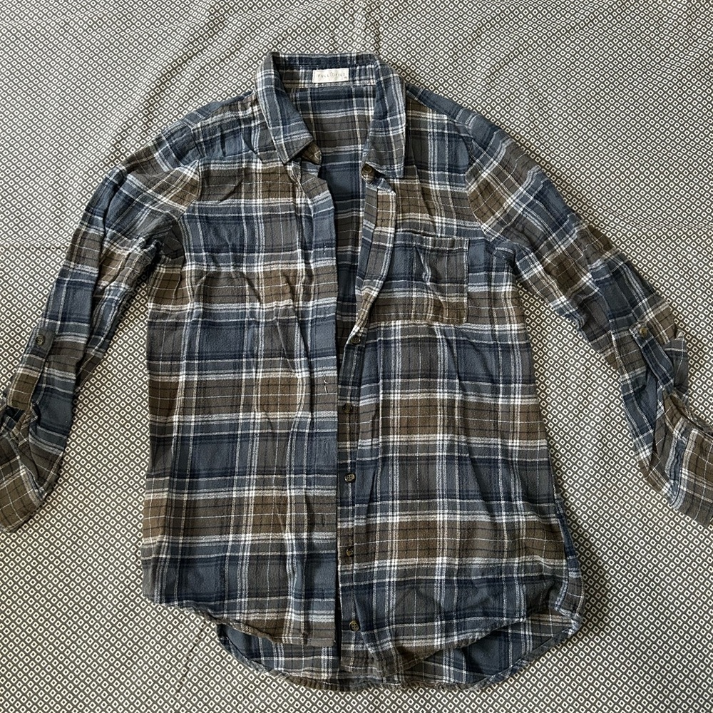 Full Tilt Blue and Brown Casual Button Down Shirt